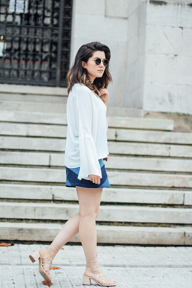 denim patchwork skirt with bell white blouse mango furla metropolis streetstyle myblueberrynightsblog